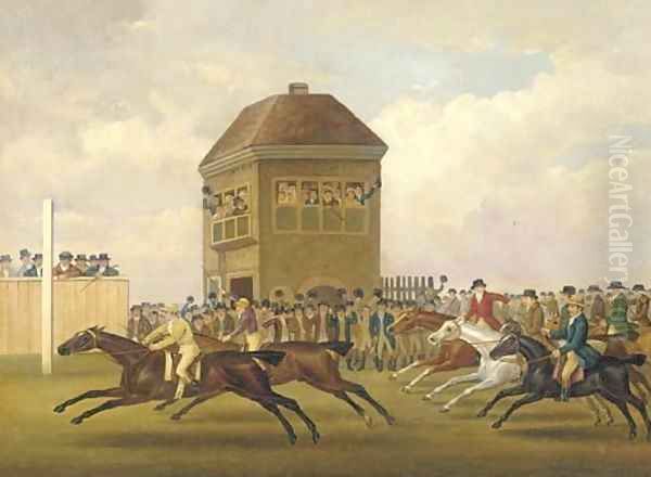 Sir H.T. Vane's Hambletonian beating Mr. Cookson's Diamond in the Match for 3,000 Guineas, Beacon Course, Newmarket Craven Meeting, 1799 Oil Painting by John Nost Sartorius