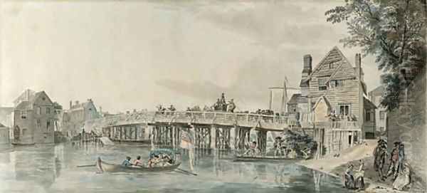 The old wooden bridge at Windsor Oil Painting by Paul Sandby