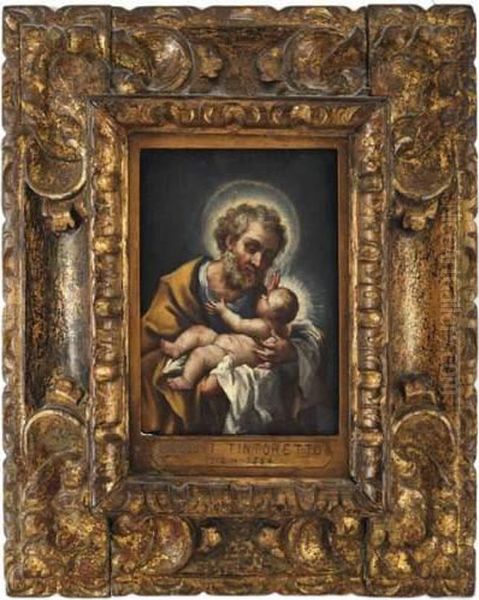 L'enfant Jesus Dans Les Bras De Saint Joseph Oil Painting by Jacopo Robusti, II Tintoretto