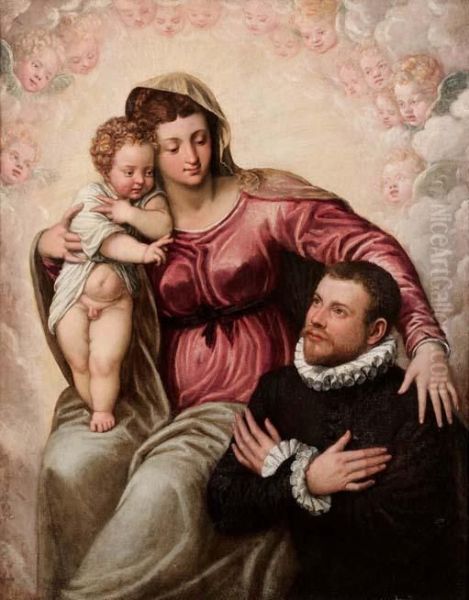 Madonna Con Bambino Benedicente E Donatore Oil Painting by Jacopo Robusti, II Tintoretto