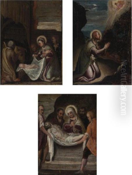 The Adoration Of The Magi, 
Christ Praying In The Desert, Thelamentation: A Set Of Three Paintings Oil Painting by Jacopo Robusti, II Tintoretto