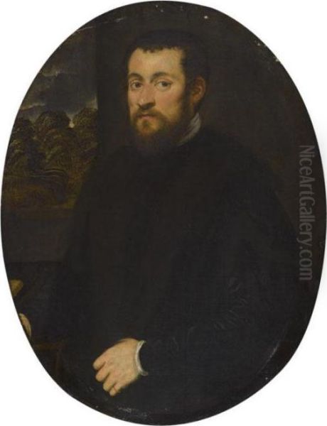 Portrait Of A Gentleman, Half Length, Before An Open Window Oil Painting by Jacopo Robusti, II Tintoretto