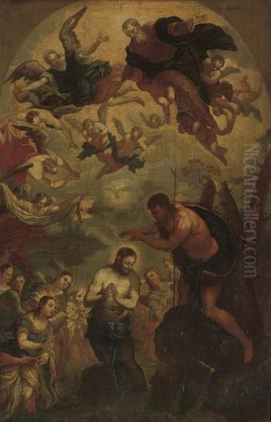 The Baptism Of Christ Oil Painting by Jacopo Robusti, II Tintoretto