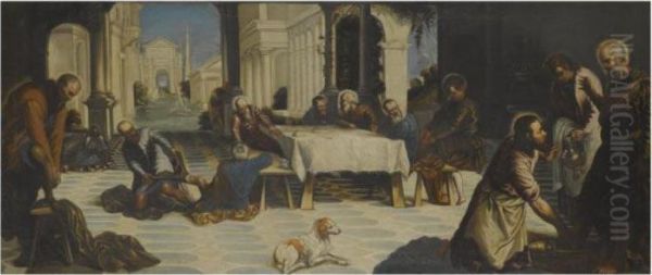 Christ Washing The Disciples' Feet Oil Painting by Jacopo Robusti, II Tintoretto