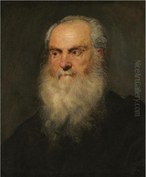 Portrait Of A An Elderly Bearded Man, Head And Shoulders Oil Painting by Jacopo Robusti, II Tintoretto