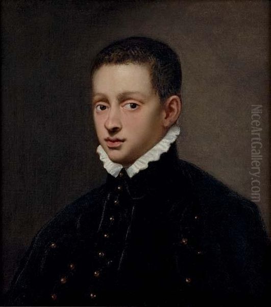 Portrait Of A Boy, Bust-length, In A Black Doublet With A White Collar Oil Painting by Jacopo Robusti, II Tintoretto