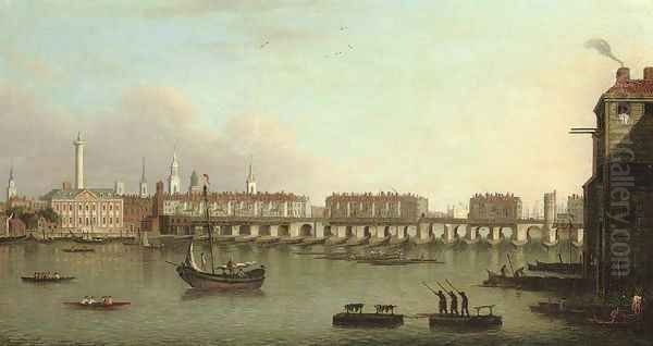 View of the City of London from the south bank of the Thames showing London Bridge Oil Painting by Samuel Scott