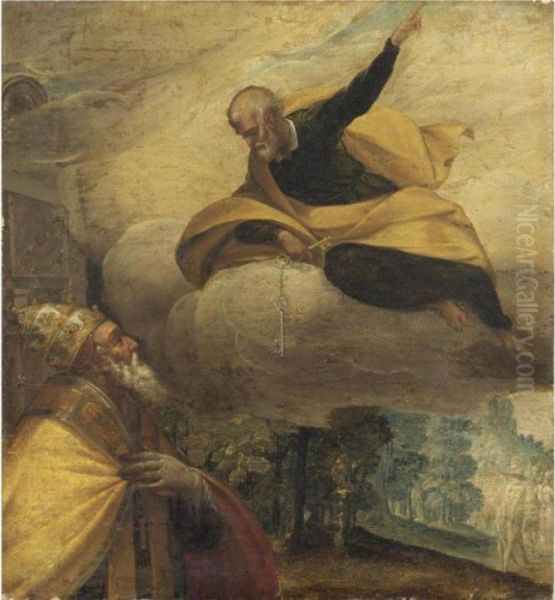 San Pietro Appare A Papa Gregorio Xiii In Veste Di San Gregorio Magno Oil Painting by Jacopo Robusti, II Tintoretto