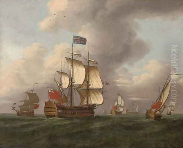 A Squadron of the Red at sea Oil Painting by Samuel Scott