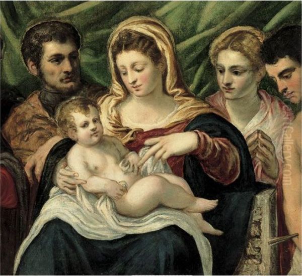 Madonna Col Bambino E Santi Oil Painting by Jacopo Robusti, II Tintoretto