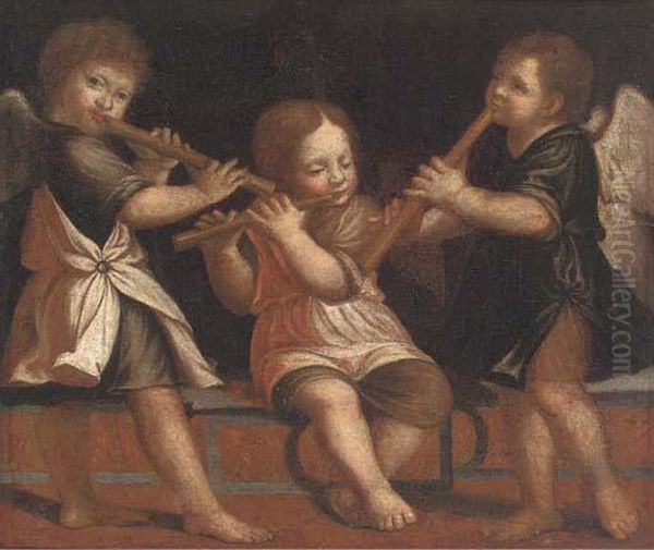 Three Putti Playing Flutes Oil Painting by Jacopo Robusti, II Tintoretto