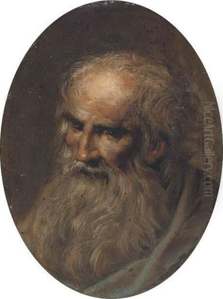 Head Of A Male Saint Oil Painting by Jacopo Robusti, II Tintoretto