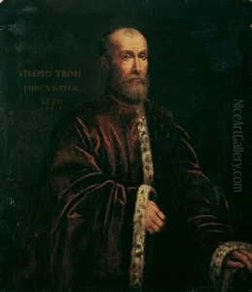 Bildnis Des Venezianischen Prokurators Filippo Tron (amtszeit 1550-1556). Oil Painting by Jacopo Robusti, II Tintoretto