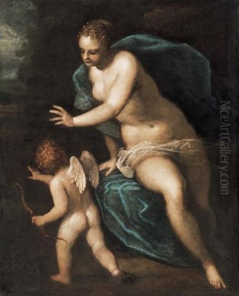 Venus And Amor Oil Painting by Jacopo Robusti, II Tintoretto