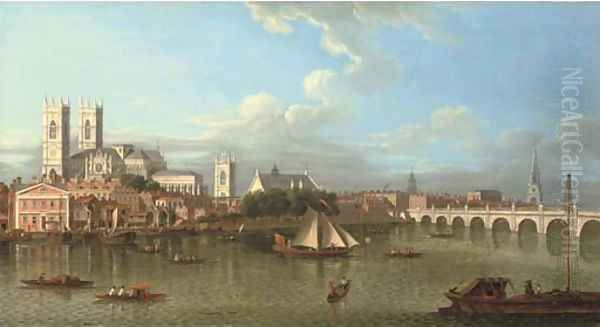 View of Westminster from Lambeth, across the River Thames Oil Painting by Samuel Scott