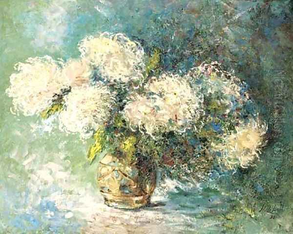 Chrysanthemums in a vase Oil Painting by Henri Victor Stillemans