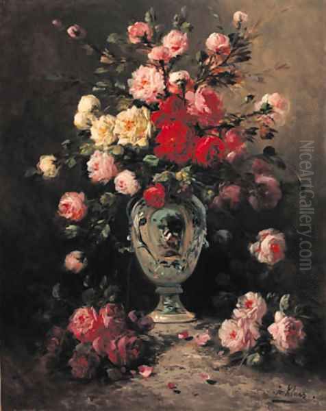 Flowers in a tall vase Oil Painting by Henry Schouten