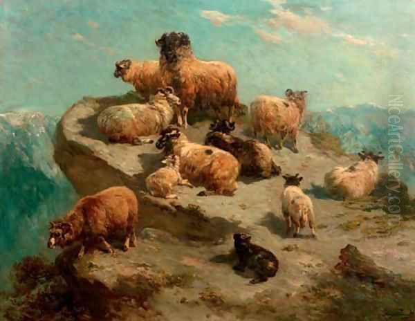 Mountain sheep on a cliff's edge Oil Painting by Henry Schouten