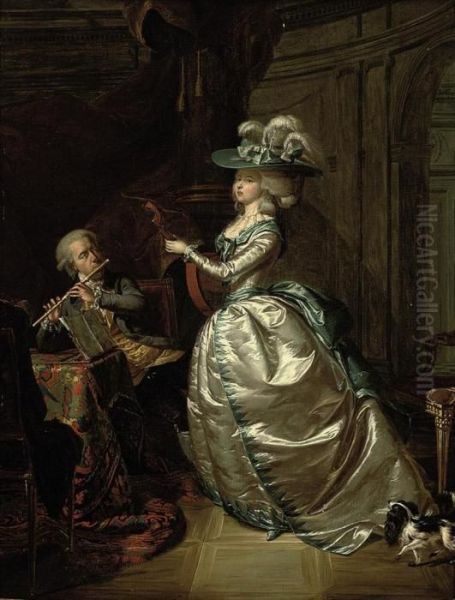 An Elegant Couple Making Music In An Interior Oil Painting by Johann Heinrich The Elder Tischbein