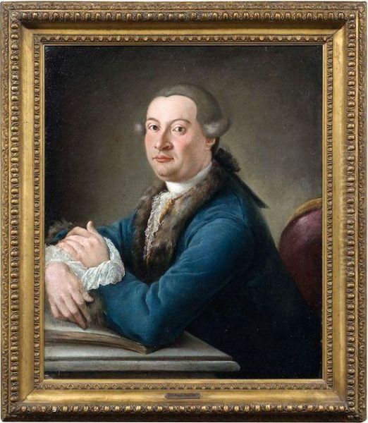 Bildnis Eines Herren Im Blauen, Pelzbesetzten Rock Am Schreibtisch Oil Painting by Johann Heinrich The Elder Tischbein