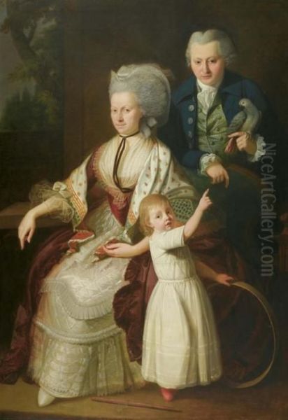 Parents With Child And Parrot. Oil Painting by Johann Heinrich The Elder Tischbein