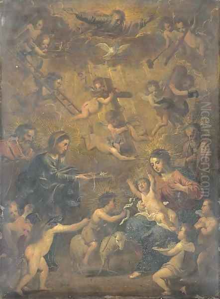 The Holy Family with the Trinity Oil Painting by Sevillian School