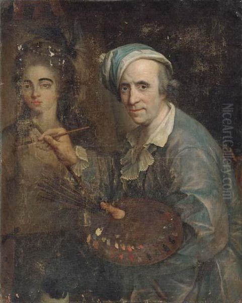 Self-portrait Of An Artist Painting A Female Portrait Oil Painting by Johann Heinrich The Elder Tischbein