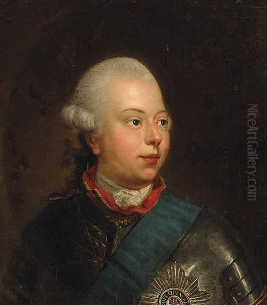 Portrait Of William V, Prince Of
 Orange, Bust-length, In Armour, Ablue Sash And And A Garter Star Oil Painting by Johann Heinrich The Elder Tischbein