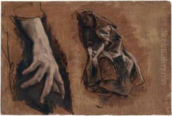 A Study Of A Hand And A Study Of A Seated Woman Oil Painting by James Jacques Joseph Tissot