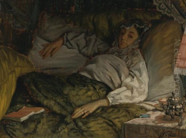 A Reclining Lady Oil Painting by James Jacques Joseph Tissot