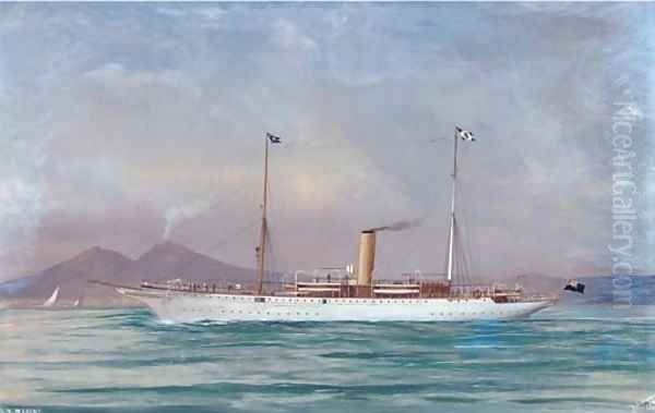 The steam yacht Mekong in the Mediterranean off Naples Oil Painting by A. De Simone