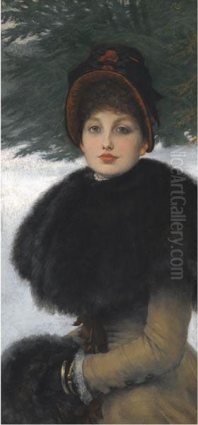 A Winter's Walk Oil Painting by James Jacques Joseph Tissot