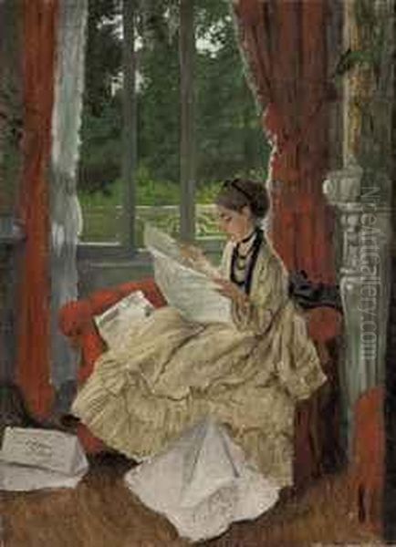 Reading A Newspaper Oil Painting by James Jacques Joseph Tissot