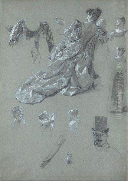 Sheet Of Figure Studies Oil Painting by James Jacques Joseph Tissot