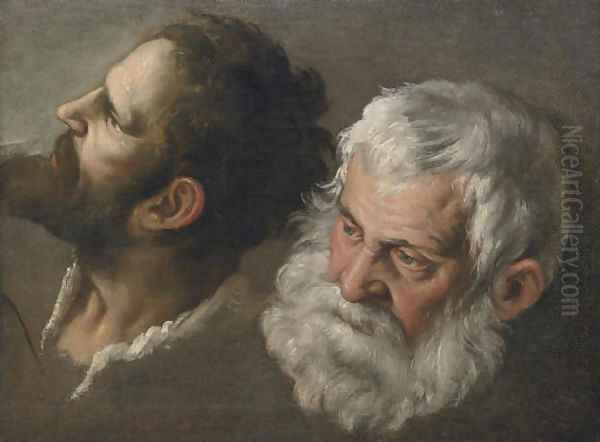 Head studies of two men Oil Painting by Andrea Sacchi