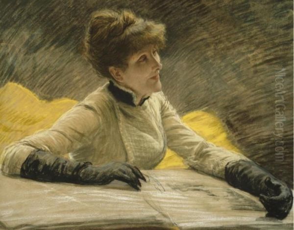 Admiring A Portfolio Oil Painting by James Jacques Joseph Tissot