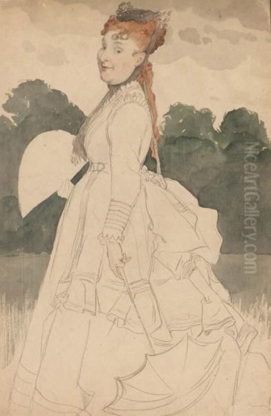 Madame Eugene Grieg En Promenade Oil Painting by James Jacques Joseph Tissot