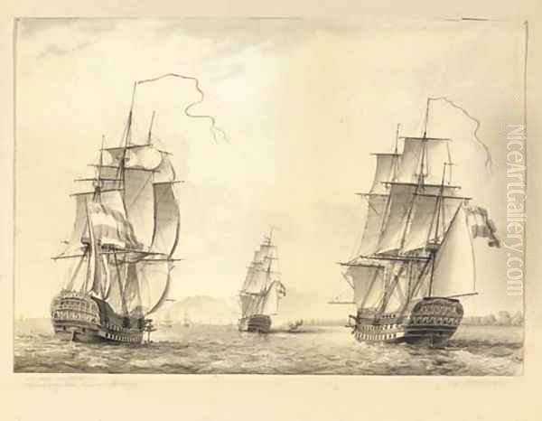 De reede van Batavia Three-masters off the coast of Batavia Oil Painting by Martinus Schouman