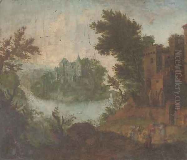 A landscape with Tobit and Anna Oil Painting by Matthys Schoevaerts