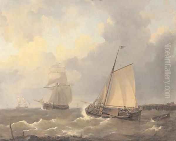 Setting out on choppy water Oil Painting by Petrus Jan Schotel