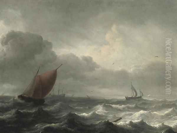 A three-master in choppy waters, a coast beyond Oil Painting by Aernout Smit