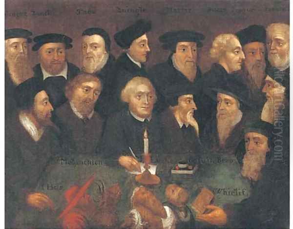 A group portrait of Reformers Henry Bullinger Oil Painting by Anglo-Dutch School