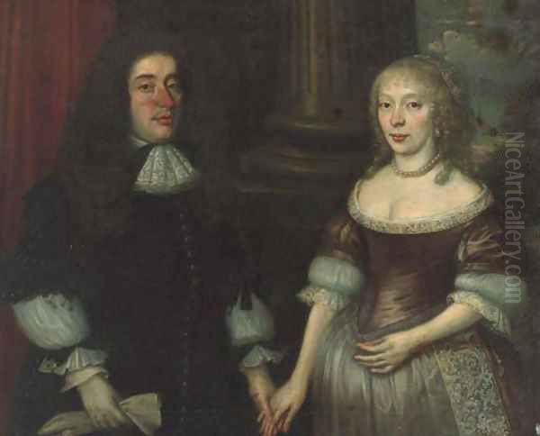 Group portrait of a gentleman and his wife Oil Painting by Anglo-Dutch School