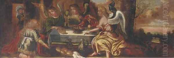 Abraham and the three angels Oil Painting by Anglo-Dutch School