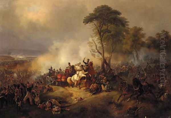 A Battlescene Oil Painting by August Franz Schelver