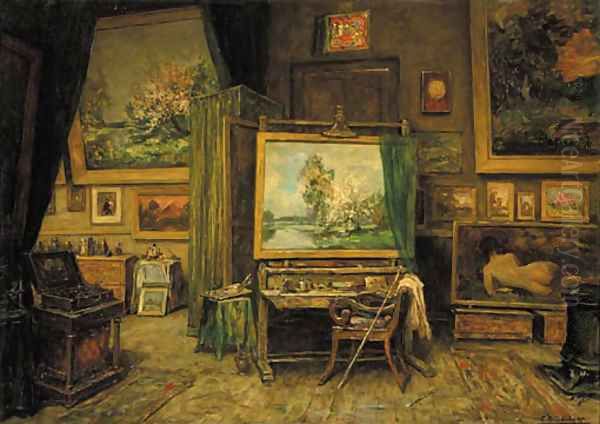 Atelier op Villa Nova - the interior of the artist's studio Oil Painting by Egbert Rubertus Derk Schaap