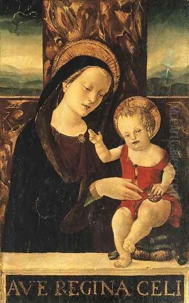 The Madonna and Child enthroned Oil Painting by Ferrarese School