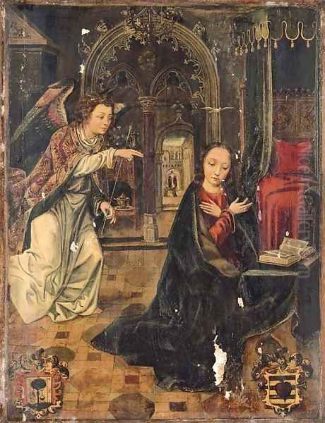 The Annunciation with the Visitation beyond Oil Painting by Hispano-Flemish School