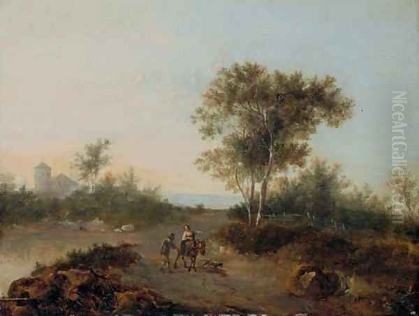 An Italianate landscape with travelers on a path Oil Painting by Jan Gabrielsz. Sonje