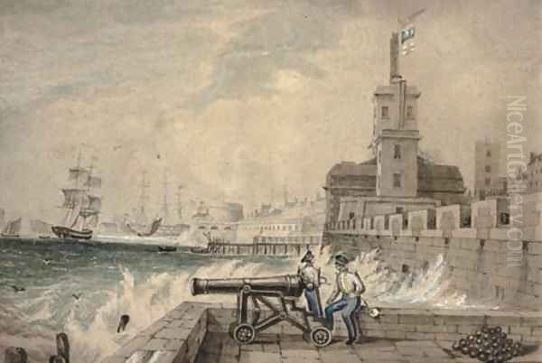 Rowing out to the flagship; and Manning the cannon (illustrated) Oil Painting by Naval School